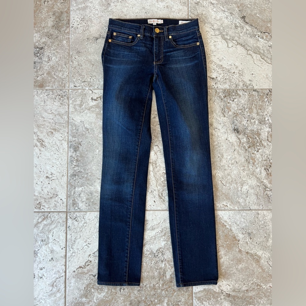 Tory Burch Super Skinny Jean, Dark Indigo Blue Wash, size 25